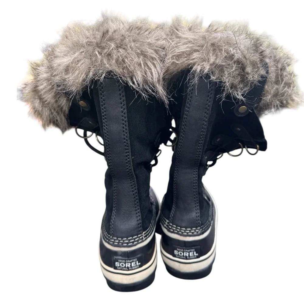 Sorel Women Waterproof Winter Snow Boots Black Fur Trim Lace Up 6 Joan of Arctic